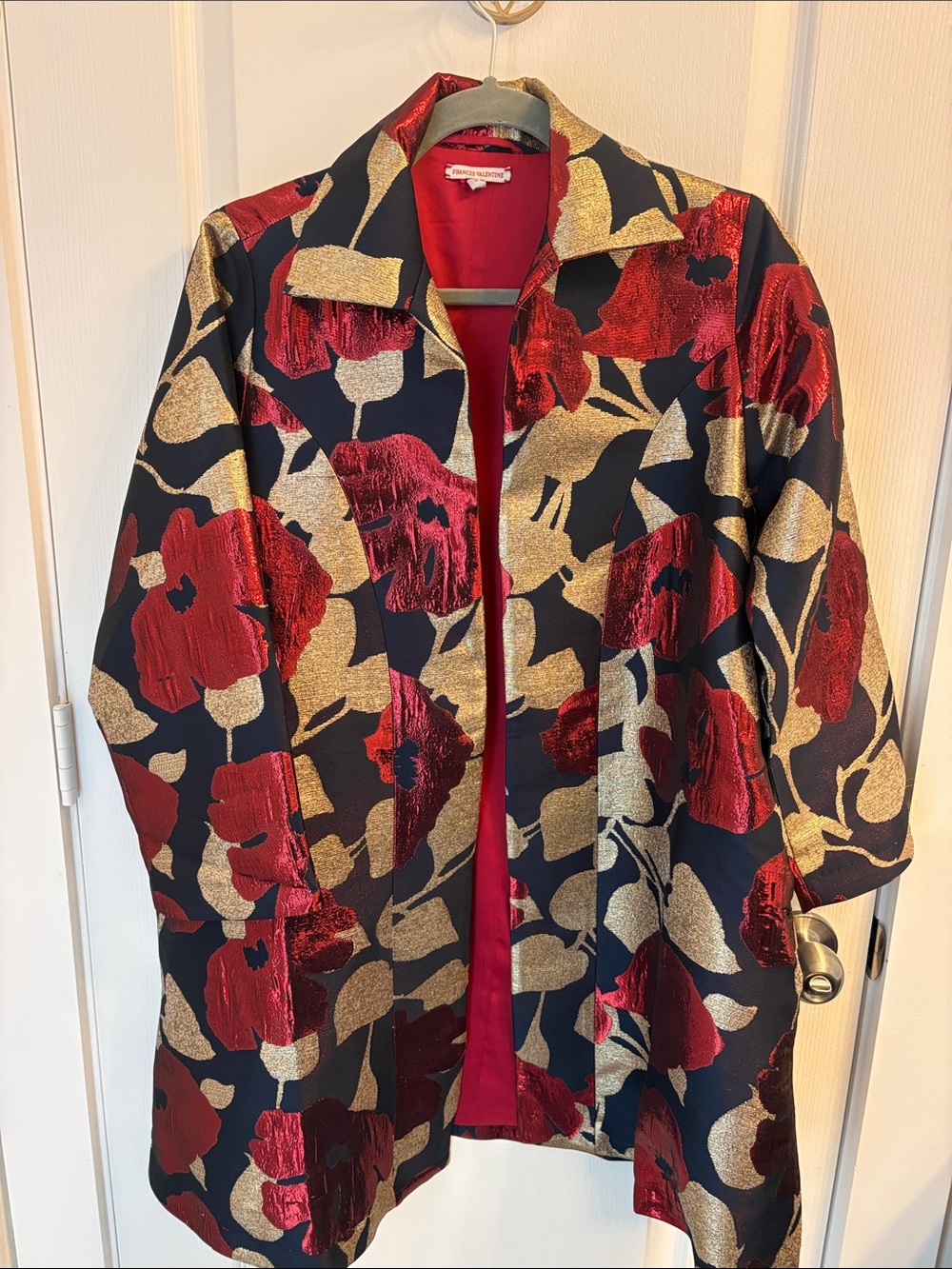 Frances Valentine Red and Gold Floral Jacquard Coat